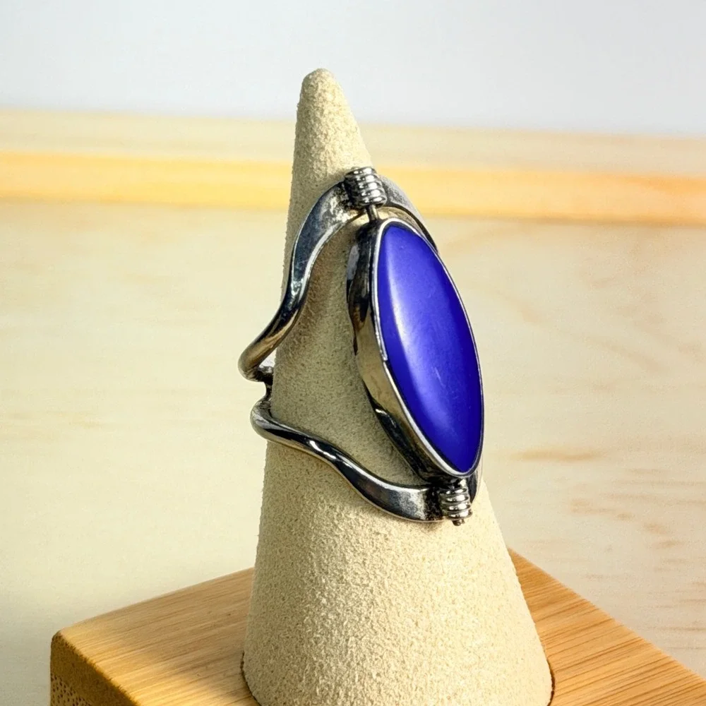 RARE Vintage Taxco Sterling Silver Green Opal Blue Lapis Reversible Flip Ring